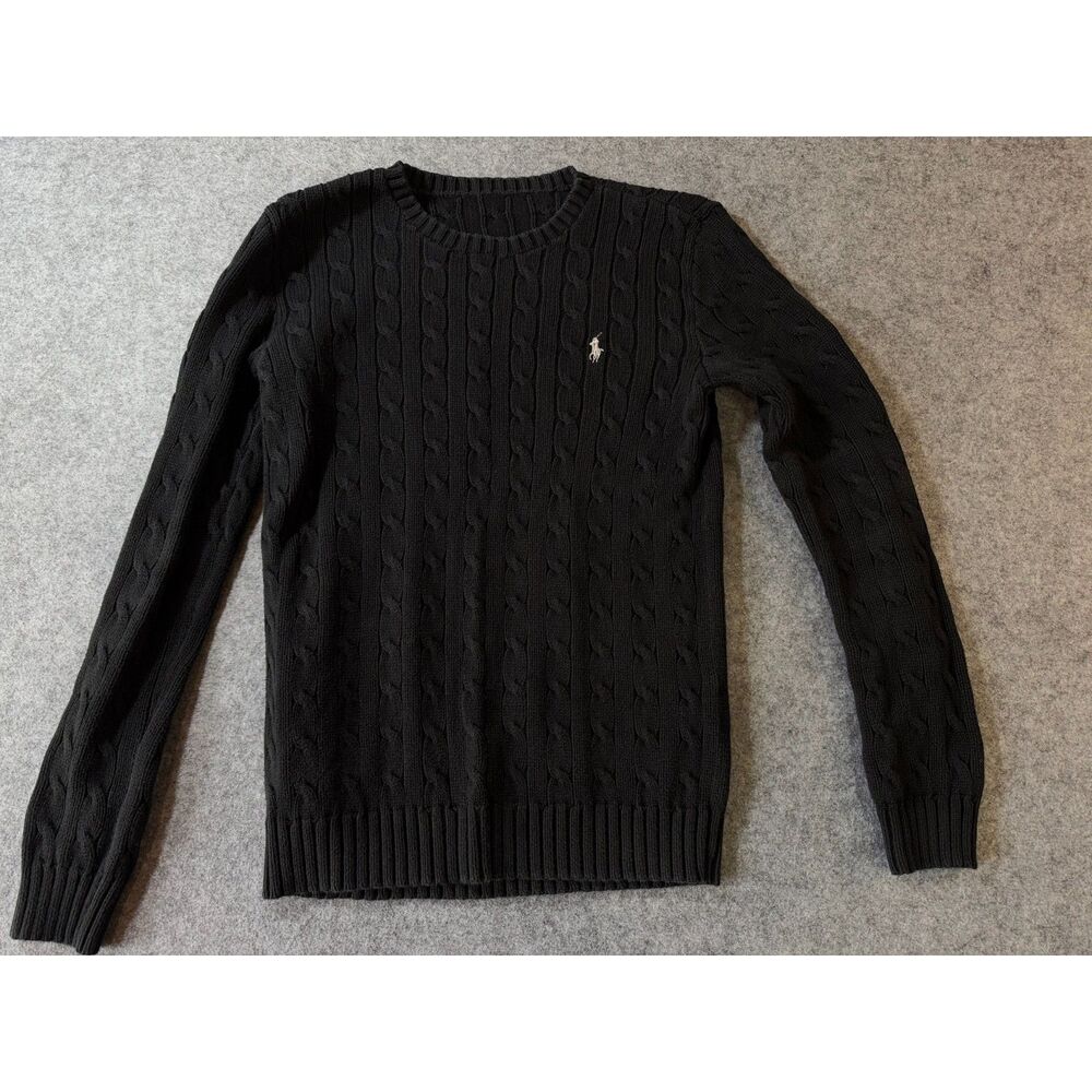 Polo Ralph Lauren Cotton Cable Knit Crewneck Sweater Black Sz M Classic Preppy